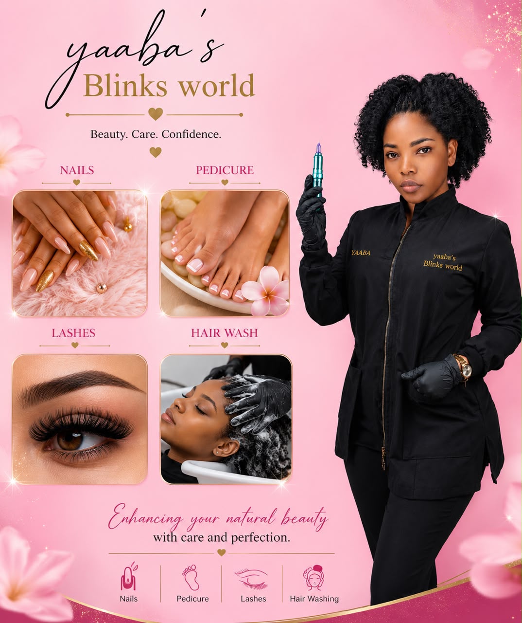 Yaaba's Blinks World salon services flyer